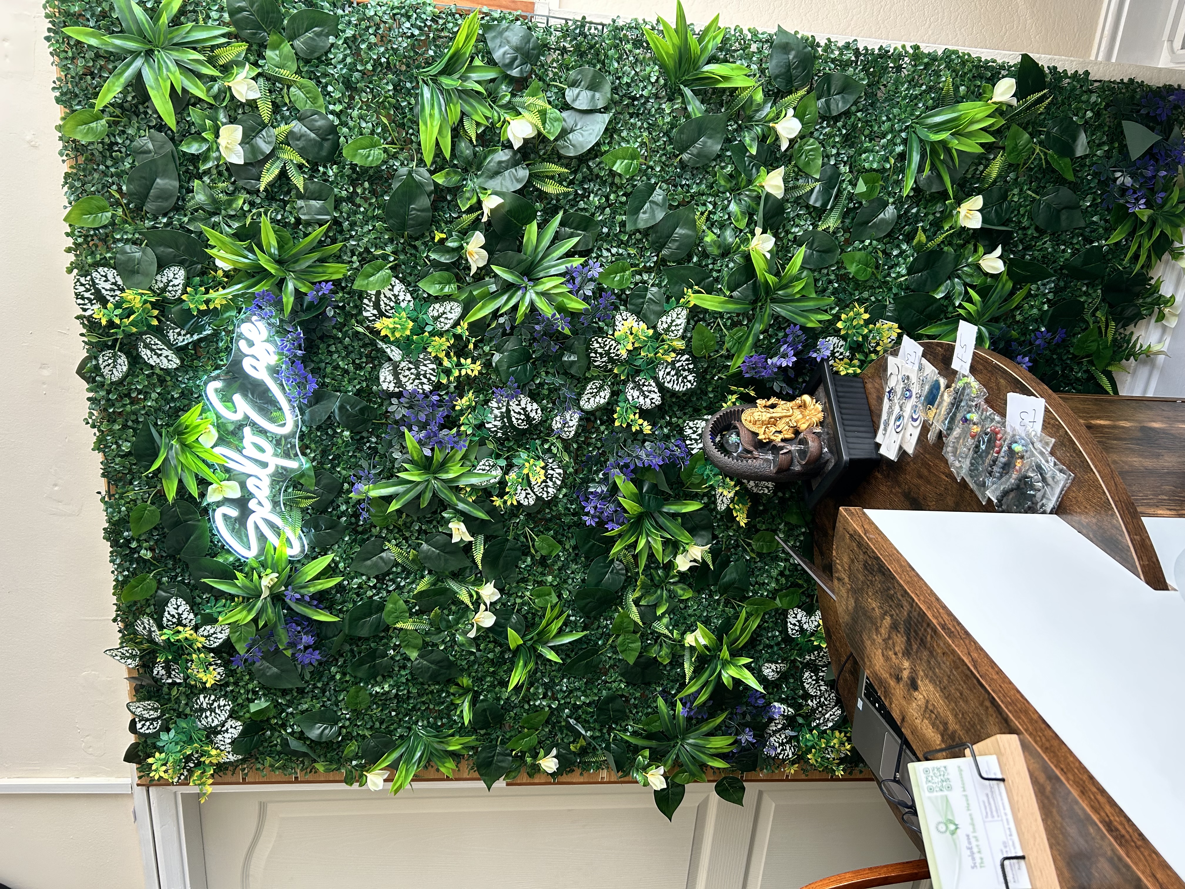 ScalpEase tranquil setup with greenery wall